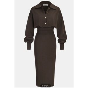 Commense Cinched Waist Knit Shirt Dress